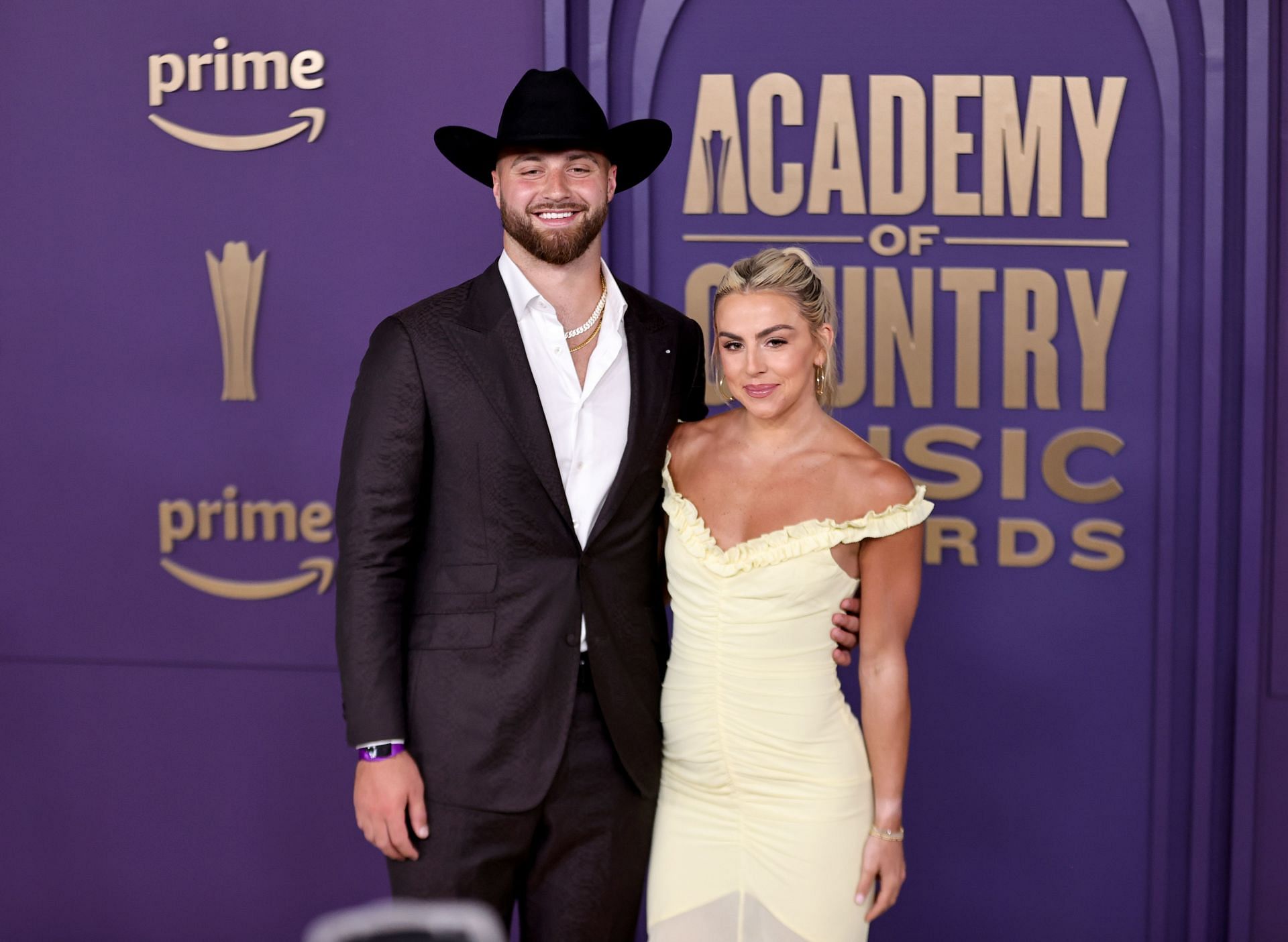 Jake Ferguson and Haley Cavinder attend the 59th Academy of Country Music Awards at Omni Frisco Hotel at The Star on May 16, 2024 in Frisco, Texas. Photo: Getty